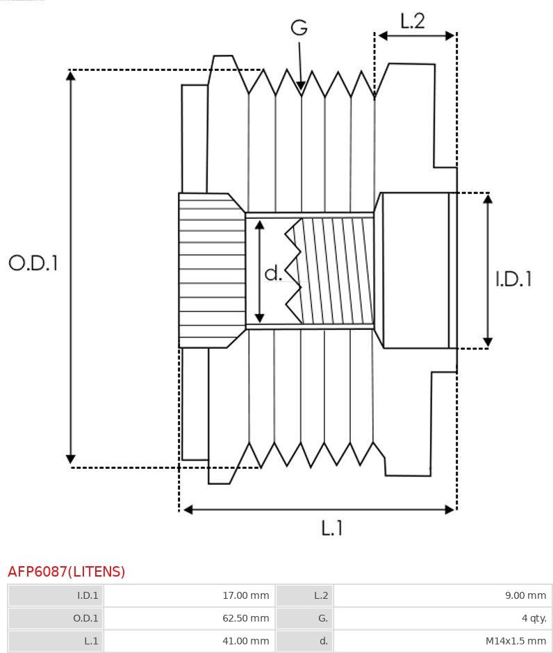 AS-PL AFP6087(LITENS) - Pulley, alternator, freewheel clutch onlydrive.pro