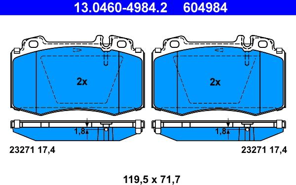 ATE 13.0460-4984.2 - Тормозные колодки, дисковые, комплект onlydrive.pro