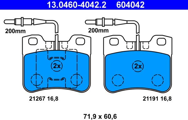 ATE 13.0460-4042.2 - Brake Pad Set, disc brake onlydrive.pro