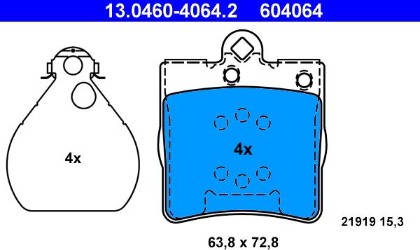 ATE 13.0460-4064.2 - Тормозные колодки, дисковые, комплект onlydrive.pro