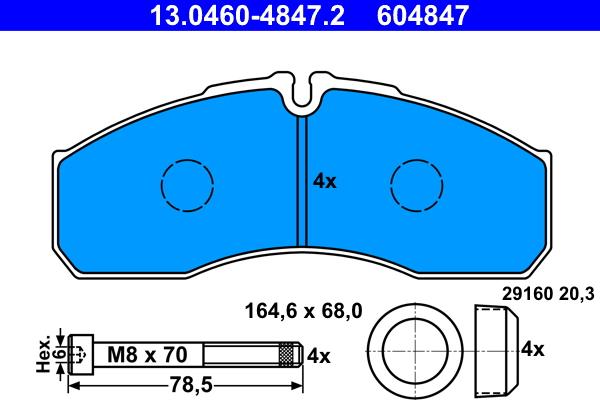 ATE 13.0460-4847.2 - Тормозные колодки, дисковые, комплект onlydrive.pro