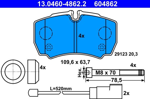 ATE 13.0460-4862.2 - Тормозные колодки, дисковые, комплект onlydrive.pro