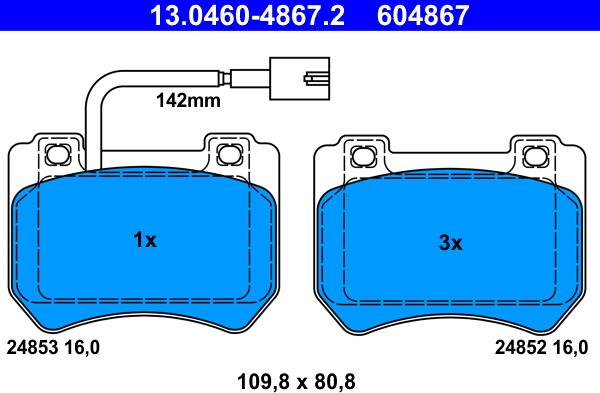 ATE 13.0460-4867.2 - Тормозные колодки, дисковые, комплект onlydrive.pro