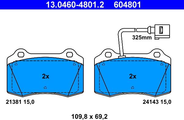 ATE 13.0460-4801.2 - Brake Pad Set, disc brake onlydrive.pro