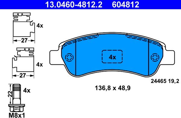 ATE 13.0460-4812.2 - Тормозные колодки, дисковые, комплект onlydrive.pro