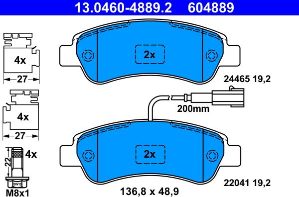 ATE 13.0460-4889.2 - Тормозные колодки, дисковые, комплект onlydrive.pro