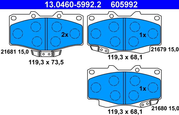 ATE 13.0460-5992.2 - Stabdžių trinkelių rinkinys, diskinis stabdys onlydrive.pro