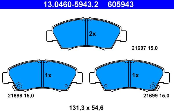 ATE 13.0460-5943.2 - Тормозные колодки, дисковые, комплект onlydrive.pro