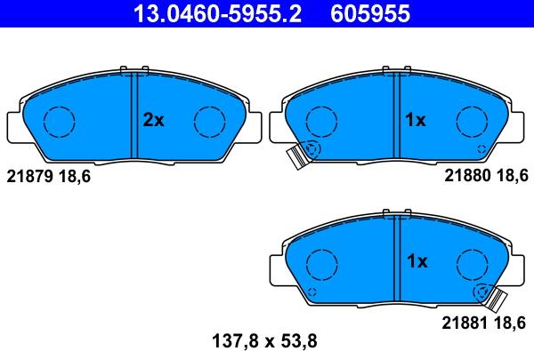 ATE 13.0460-5955.2 - Stabdžių trinkelių rinkinys, diskinis stabdys onlydrive.pro