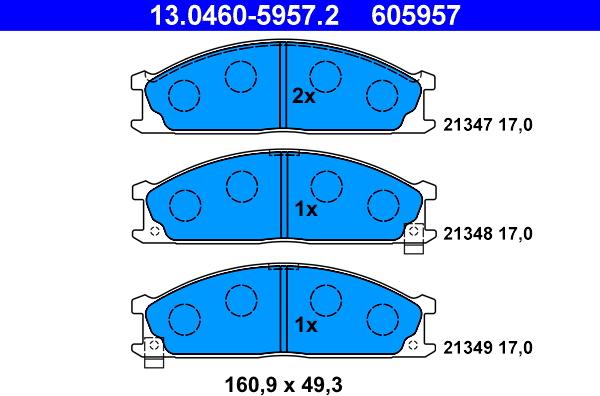 ATE 13.0460-5957.2 - Stabdžių trinkelių rinkinys, diskinis stabdys onlydrive.pro