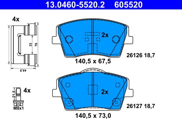 ATE 13.0460-5520.2 - Brake Pad Set, disc brake onlydrive.pro