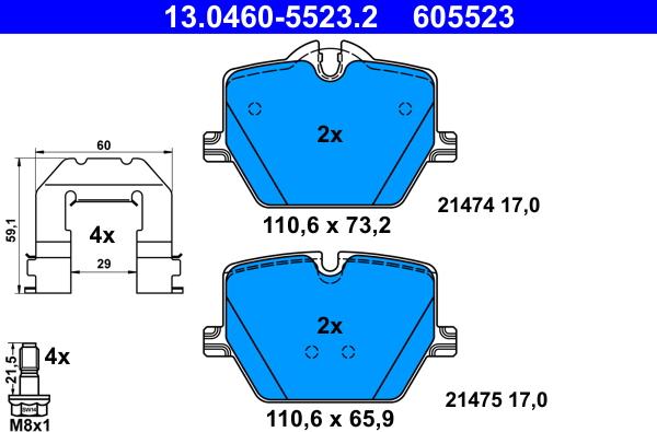 ATE 13.0460-5523.2 - Тормозные колодки, дисковые, комплект onlydrive.pro