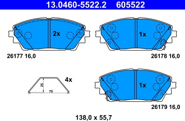 ATE 13.0460-5522.2 - Brake Pad Set, disc brake onlydrive.pro