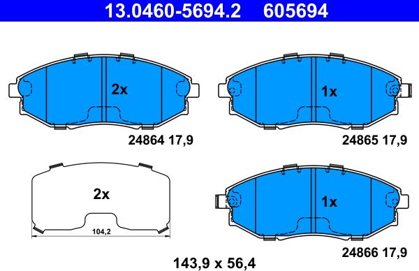 ATE 13.0460-5694.2 - Brake Pad Set, disc brake onlydrive.pro