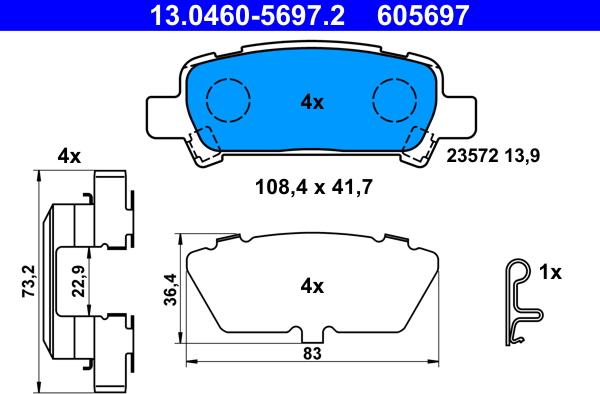 ATE 13.0460-5697.2 - Brake Pad Set, disc brake onlydrive.pro