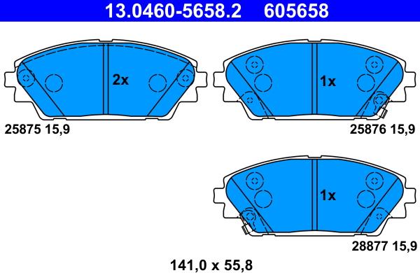 ATE 13.0460-5658.2 - Brake Pad Set, disc brake onlydrive.pro