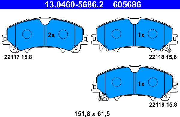 ATE 13.0460-5686.2 - Тормозные колодки, дисковые, комплект onlydrive.pro