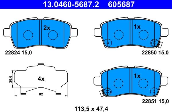 ATE 13.0460-5687.2 - Brake Pad Set, disc brake onlydrive.pro