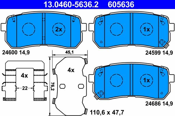 ATE 13.0460-5636.2 - Brake Pad Set, disc brake onlydrive.pro