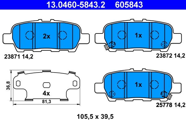 ATE 13.0460-5843.2 - Brake Pad Set, disc brake onlydrive.pro