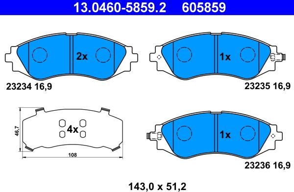 ATE 13.0460-5859.2 - Brake Pad Set, disc brake onlydrive.pro