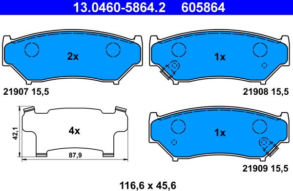 ATE 13.0460-5864.2 - Piduriklotsi komplekt,ketaspidur onlydrive.pro