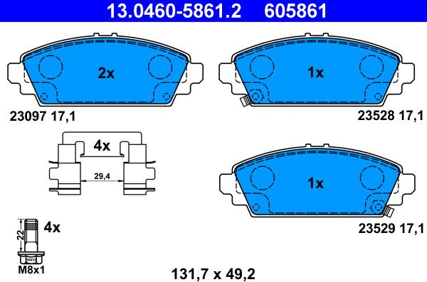 ATE 13.0460-5861.2 - Тормозные колодки, дисковые, комплект onlydrive.pro