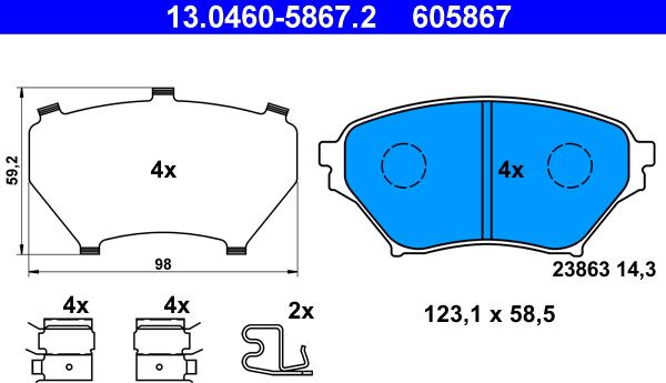 ATE 13.0460-5867.2 - Brake Pad Set, disc brake onlydrive.pro