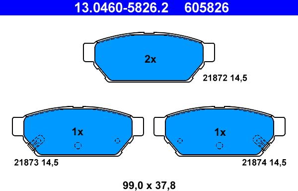 ATE 13.0460-5826.2 - Тормозные колодки, дисковые, комплект onlydrive.pro