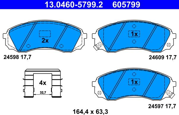 ATE 13.0460-5799.2 - Brake Pad Set, disc brake onlydrive.pro