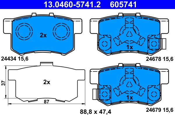 ATE 13.0460-5741.2 - Stabdžių trinkelių rinkinys, diskinis stabdys onlydrive.pro