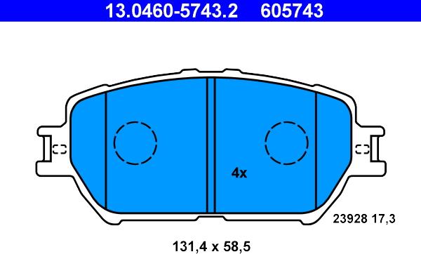 ATE 13.0460-5743.2 - Brake Pad Set, disc brake onlydrive.pro