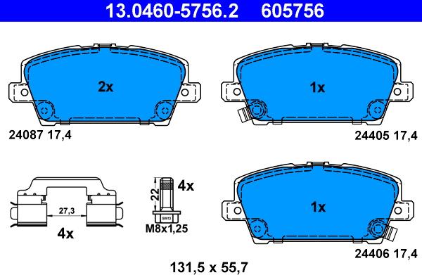 ATE 13.0460-5756.2 - Тормозные колодки, дисковые, комплект onlydrive.pro