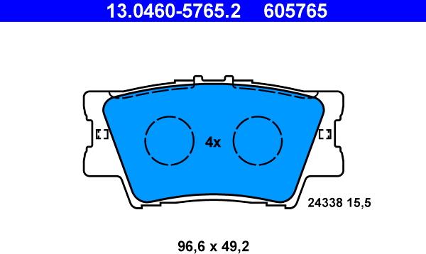 ATE 13.0460-5765.2 - Brake Pad Set, disc brake onlydrive.pro