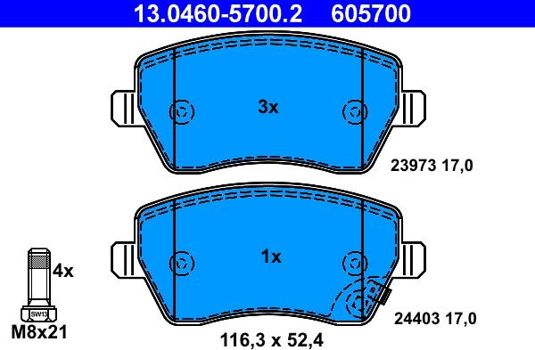 ATE 13.0460-5700.2 - Brake Pad Set, disc brake onlydrive.pro