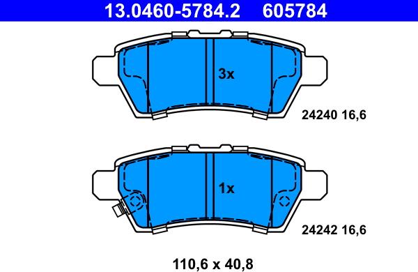 ATE 13.0460-5784.2 - Brake Pad Set, disc brake onlydrive.pro