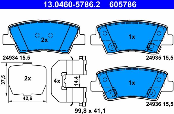 ATE 13.0460-5786.2 - Тормозные колодки, дисковые, комплект onlydrive.pro