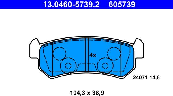 ATE 13.0460-5739.2 - Тормозные колодки, дисковые, комплект onlydrive.pro