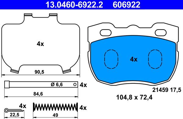 ATE 13.0460-6922.2 - Brake Pad Set, disc brake onlydrive.pro