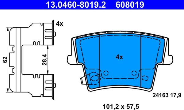 ATE 13.0460-8019.2 - Тормозные колодки, дисковые, комплект onlydrive.pro