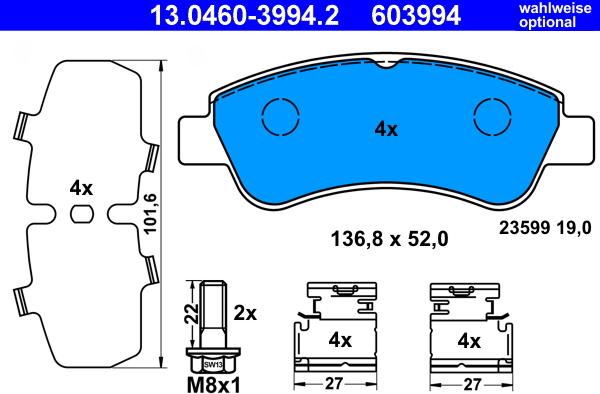 ATE 13.0460-3994.2 - Brake Pad Set, disc brake onlydrive.pro