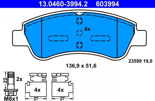 ATE 13.0460-3994.2 - Brake Pad Set, disc brake onlydrive.pro