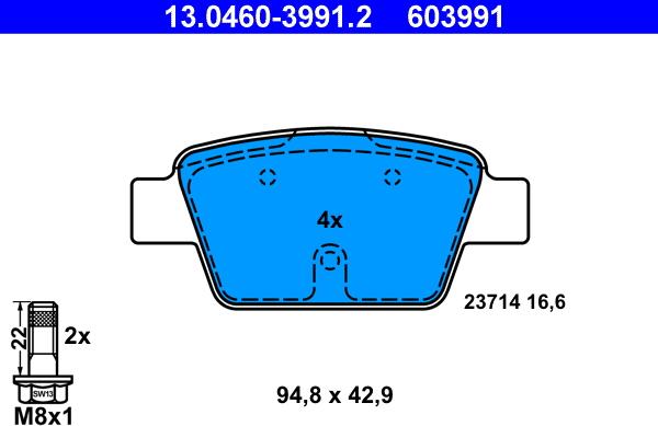 ATE 13.0460-3991.2 - Brake Pad Set, disc brake onlydrive.pro