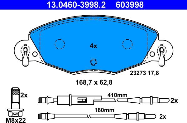 ATE 13.0460-3998.2 - Brake Pad Set, disc brake onlydrive.pro