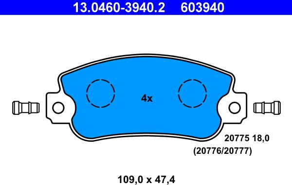 ATE 13.0460-3940.2 - Brake Pad Set, disc brake onlydrive.pro