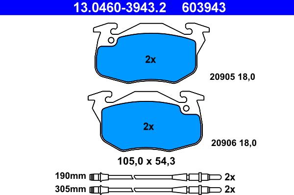 ATE 13.0460-3943.2 - Brake Pad Set, disc brake onlydrive.pro