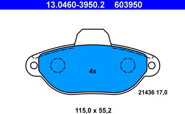 ATE 13.0460-3950.2 - Brake Pad Set, disc brake onlydrive.pro