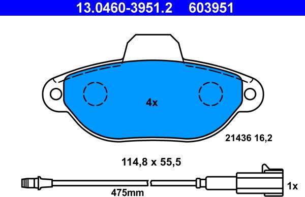 ATE 13.0460-3951.2 - Brake Pad Set, disc brake onlydrive.pro