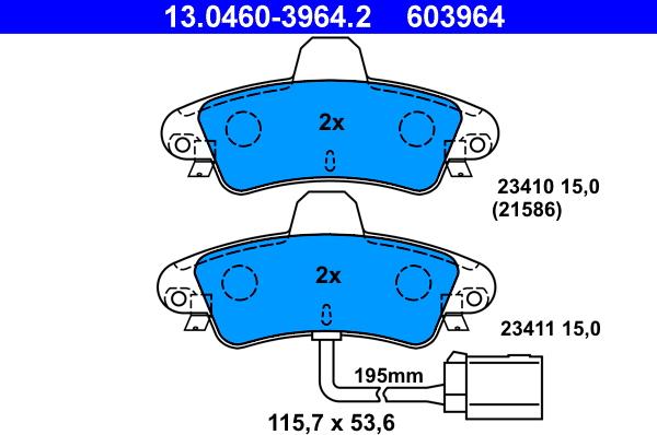 ATE 13.0460-3964.2 - Тормозные колодки, дисковые, комплект onlydrive.pro