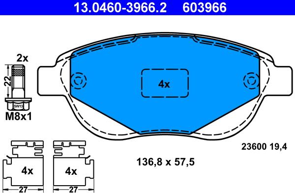 ATE 13.0460-3966.2 - Тормозные колодки, дисковые, комплект onlydrive.pro